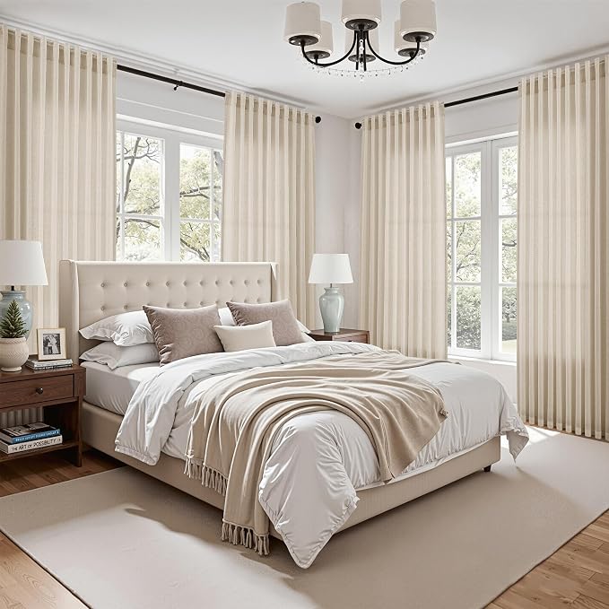 Living Room Curtains 63 Inch Length Linen Cream Beige Luxury Light Filtering - Image 7