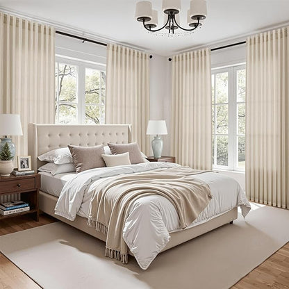 Cream Beige Linen Curtains for Living Room 100 Inches Long Light Filtering Semi - Image 7