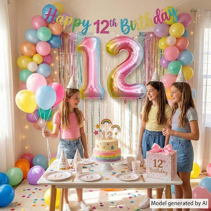 Rainbow Ombre Number 12 Balloon 40 Inch, Pastel Foil - Image 2
