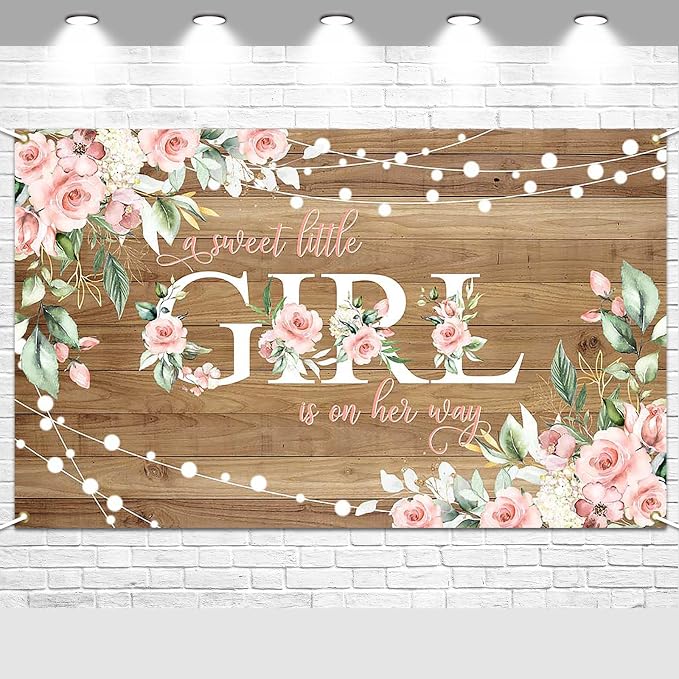 Rustic Girl Baby Shower Banner A Sweet Little Girl is on Her Way Baby Shower by AVEZANO