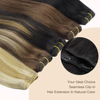 GOO GOO Clip in Hair Extensions Real Human Hair, Remy Human Hair Extensions Clip ins for Women, Natural Human Hair, 24inch 120g 7Pcs, 1B/16/1B Balayage Natural Black to Light Blonde