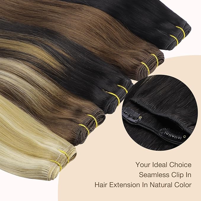 GOO GOO Clip in Hair Extensions Real Human Hair, Remy Human Hair Extensions Clip ins for Women, Natural Human Hair, 24inch 120g 7Pcs, 1B/16/1B Balayage Natural Black to Light Blonde