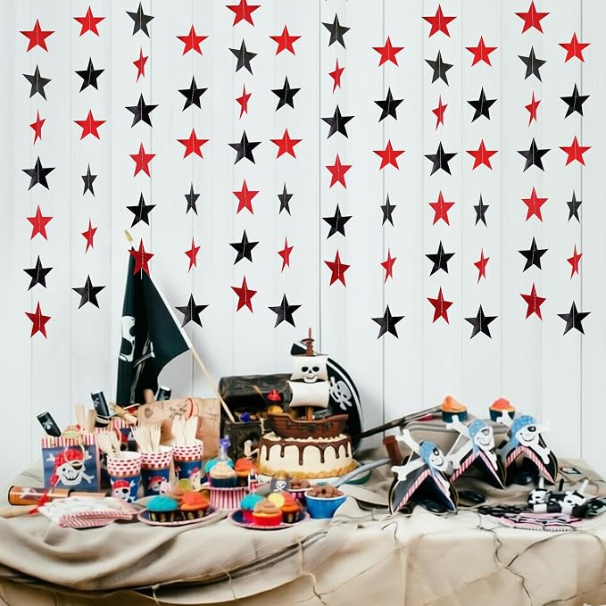 BEISHIDA Glitter Star Garland Banner Decor Black Red Hanging Decorations - Image 5