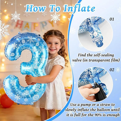 40 Inch Snowflake Number 3 Balloons, Themed Birthday Decorations - Image 4