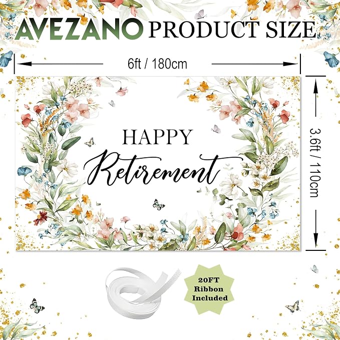 Avezano Happy Retirement Banner Wildflower Themed Happy Retirement Party - Image 4