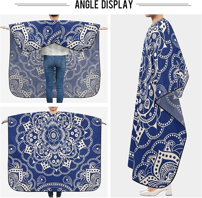 ALAZA Blue Mandala Barber Cape for Men Women, Waterproof Haircut Apron Beard Shaving Bib Hair Cutting Cloth 55 x 65 Inch