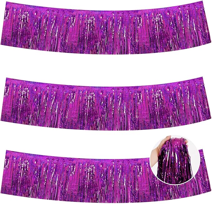 BEISHIDA Laser Purple Fringe Garland Banner 30ft Wall Tinsel Foil Streamers | by Beishida