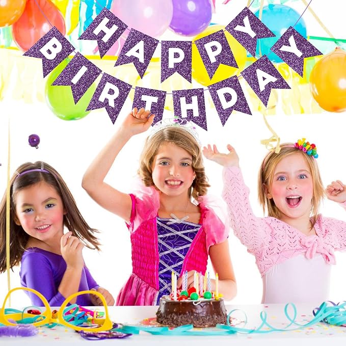 Hooqict Purple Happy Birthday Banner Garland Sign - Image 7