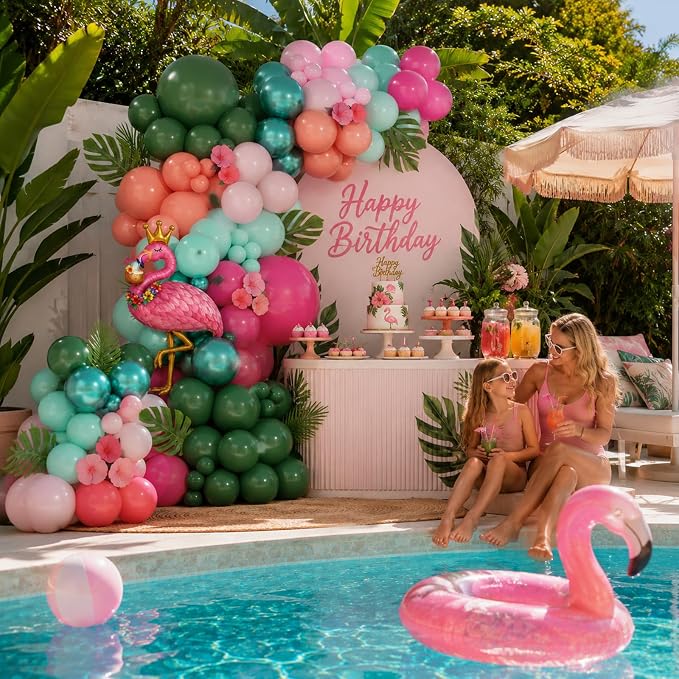 Tropical Flamingo Balloon Arch Garland Kit, Hot Pink Metallic Green Light Pink - Image 5