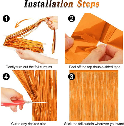 ZATAYE 2 Pack Orange Halloween Foil Curtain Streamer Decorations | Orange - Image 3