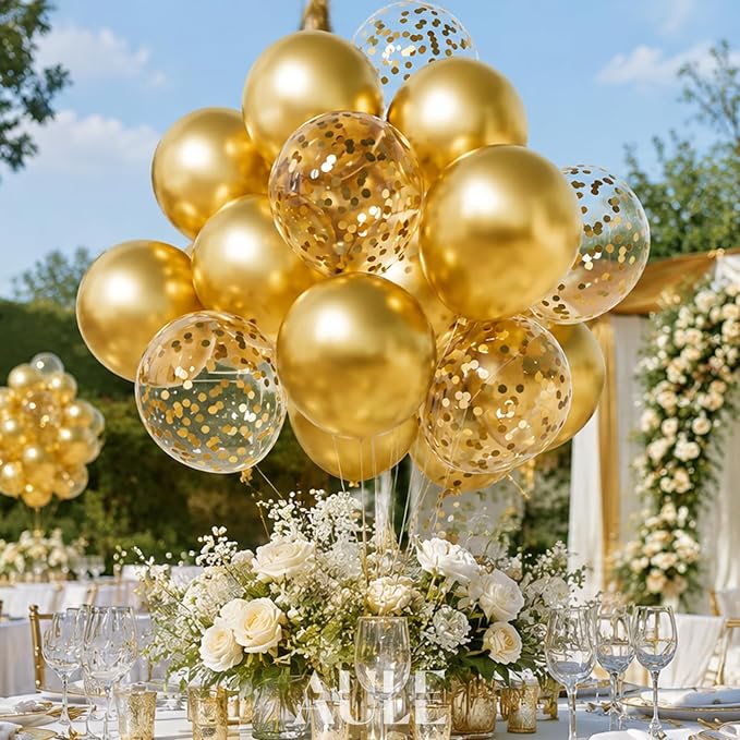 AULE 42Pcs Metallic 12 Inch Gold Confetti Balloons Set | Gold Party Balloons - Image 2