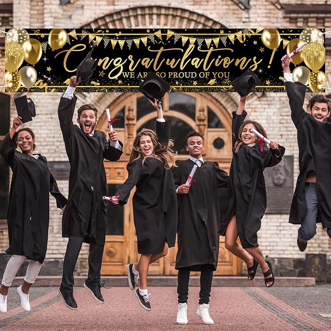 Graduation Decoration Banner Black and Gold Graduation 2026 Banner Sign Gold - Image 5