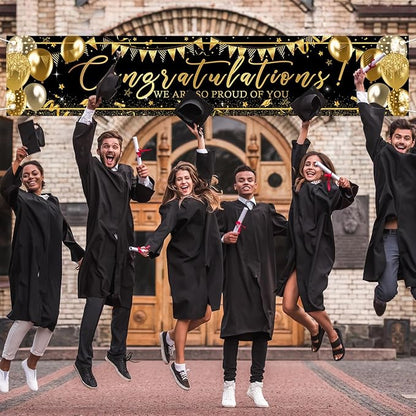 Graduation Decoration Banner Black and Gold Graduation 2026 Banner Sign Gold - Image 5