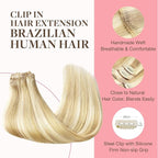 GOO GOO Clip in Hair Extensions Real Human Hair, Remy Human Hair Extensions Clip ins for Women, Natural Human Hair, 20inch 120g 7Pcs, 18D/22F Dirty Blonde Highlights