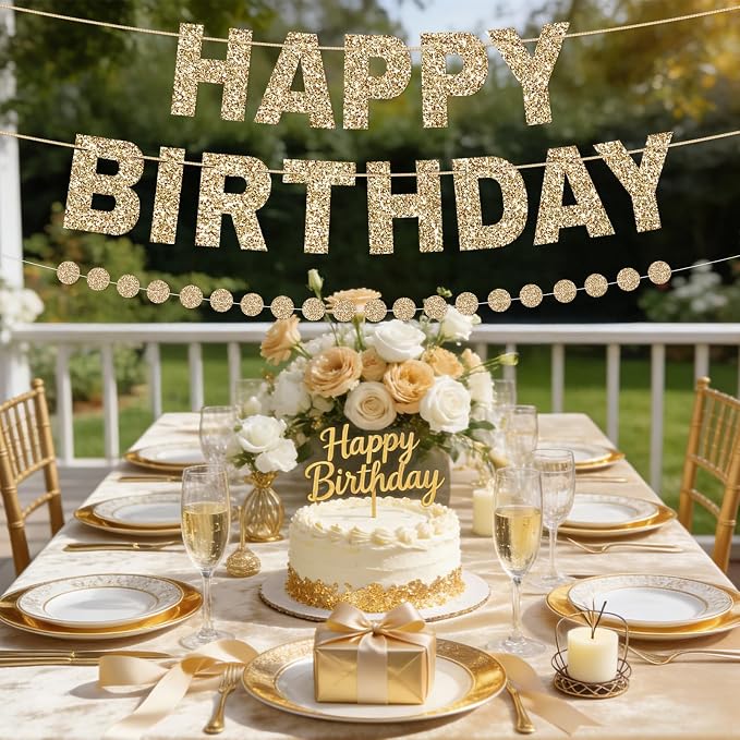 Alynta Happy Birthday Banner Pre-Strung Glitter Birthday Party Decorations | NO - Image 7