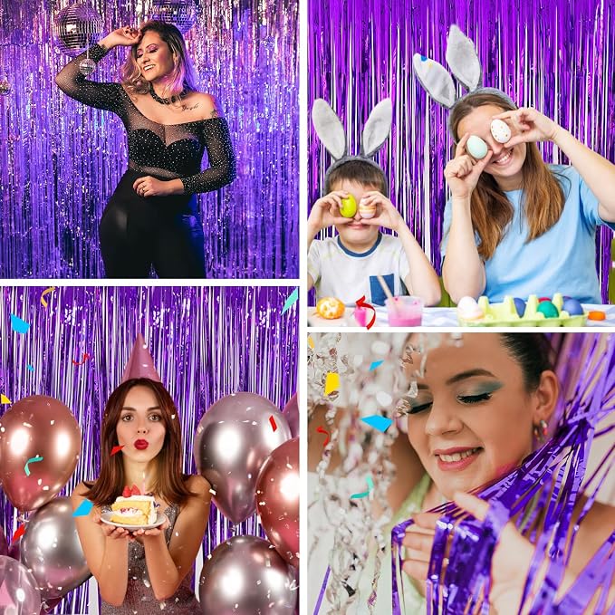 JINSUI Purple Fringe Backdrop 3.3x8.2ft, 2 Pack Streamers Party Decorations | - Image 4