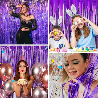 JINSUI Purple Fringe Backdrop 3.3x8.2ft, 2 Pack Streamers Party Decorations | - Image 4