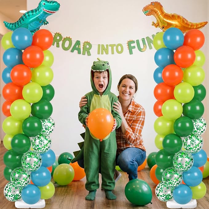 Skylety 2 Sets Dinosaur Balloon Column Stand Kit Adjustable Dino Green Orange - Image 5