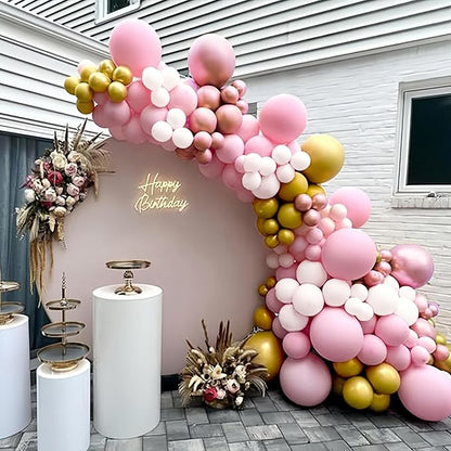 Pink Gold Balloons Set, 12 Inch Pink White Latex Balloons Pink Confetti Helium - Image 5