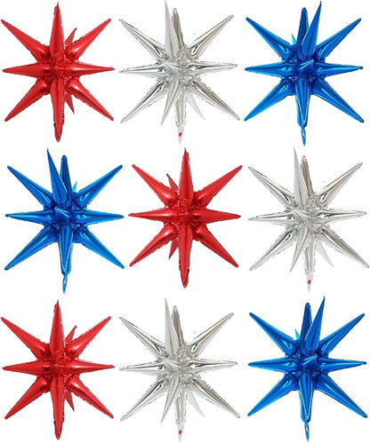 9PCS Blue Red White Explosion Balloons by JM+Puri+Mi