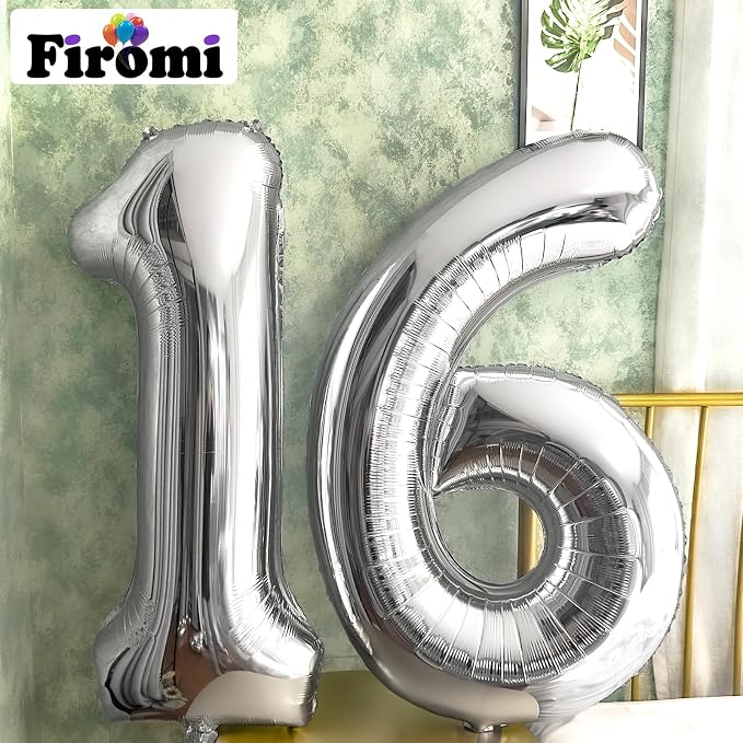 FIROMI 16 Number Balloons Silver Big Foil Mylar 61 Balloon Numbers 40-inch | - Image 3