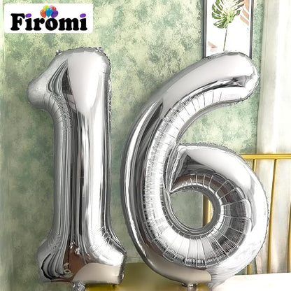 FIROMI 16 Number Balloons Silver Big Foil Mylar 61 Balloon Numbers 40-inch | - Image 3