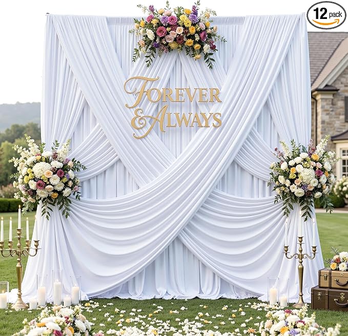 60ft x 12ft White Backdrop Curtains by CO-AVE