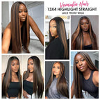 Ombre Lace Front Wig Human Hair Highlight Straight Lace Front Wigs Human Hair Pre Plucked 13x4 Transparent Lace Frontal Wig 200 Density Glueless 1B/30 Highlighted Wig 20 Inch