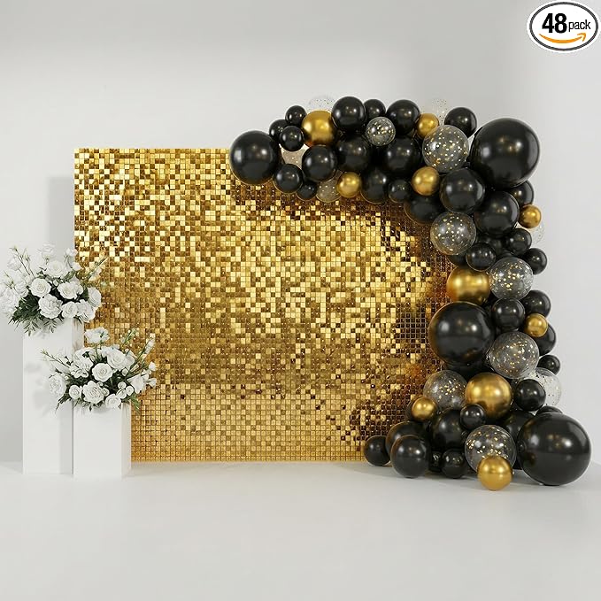 Gold Shimmer Wall Backdrop 48 Panels Cover 8 x 6 Ft, Photo Backdrops by Zuaooz
