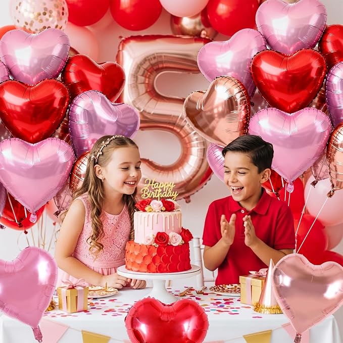 TONIFUL 30 Pcs 18 Inch Red Pink Rose Gold Heart Shape Foil Mylar Balloons | - Image 3