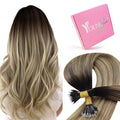 YoungSee Nano Ring Hair Extensions Ombre Dark Brown to Blonde Pre Bonded Nano Beads Human Hair Extensions Long Straight Nano Ombre Hair Extension Cold Fusion 20inch 50g 50s