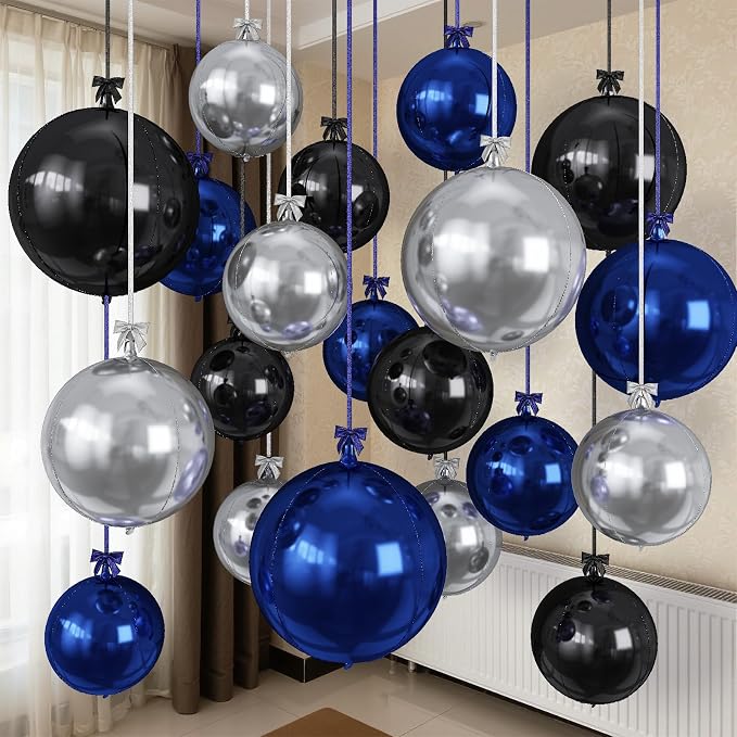 Black Blue Silver Round Balloons by Togvu