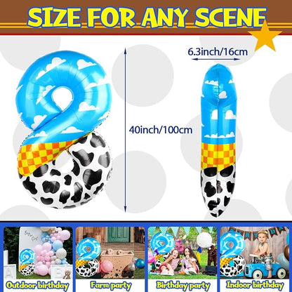 40 Inch 8 Number Balloon Blue Clouds Cartoon Story Balloons Toy Inspired Story - Image 2