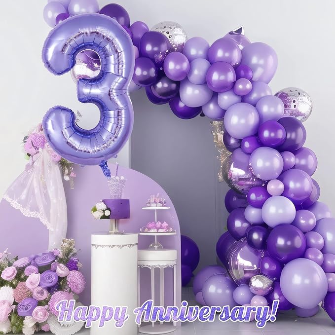 Purple Number 3 Balloon 40 Inch, Big Large Foil Helium Number Balloons - Image 6