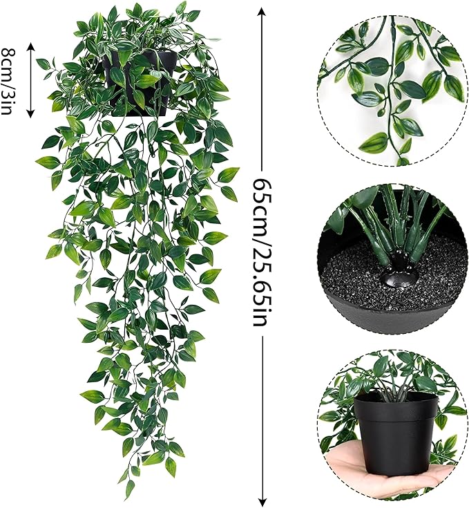 2Pcs Fake Hanging Plants with Pot Eucalyptus Leaves Fake Vines | UV Resistant - Image 3