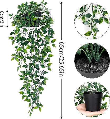 2Pcs Fake Hanging Plants with Pot Eucalyptus Leaves Fake Vines | UV Resistant - Image 3