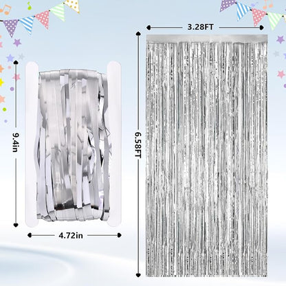 2Pack Silver Metallic Tinsel Foil Fringe Curtains, Door Streamer Photo Booth - Image 3