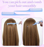 6PCS Fine Tooth Rat Tail Comb, Rat Tooth Comb for Women Styling Detangling Back Combing Updo Hairstyle Anti Static (Mult-Color)