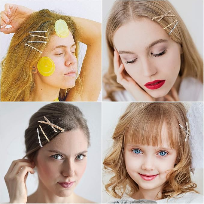 12 Pieces Rhinestone Bobby Pins Decorative Fancy Crystal Hair Clips Shiny Metal X Shaped Barrettes Bling Diamond Wedding Bridal Shower Hair Accessories for Women Ladies Girls (Gold, Silver)