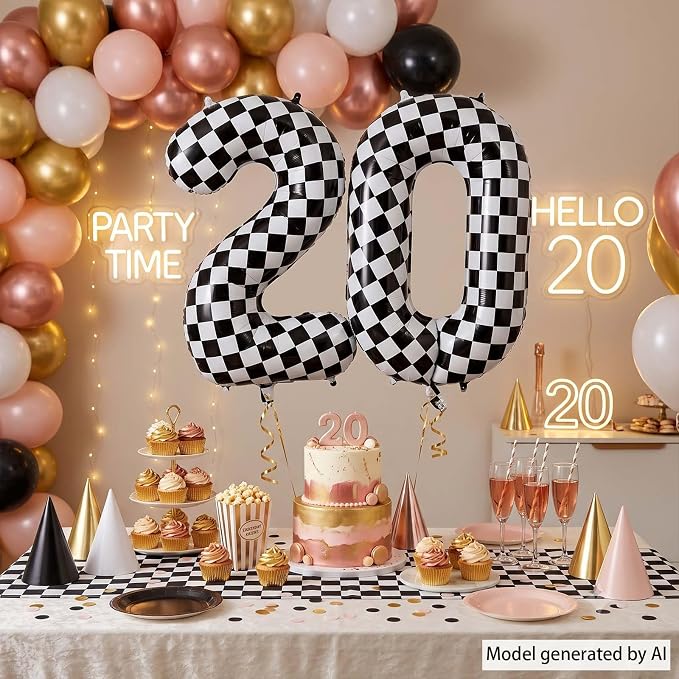 40 Inch Checkered Number 20 Balloon, self-sealing, air/helium fill, reusable - Image 6