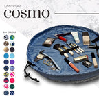 Lay-n-Go Cosmo Drawstring Cosmetic & Makeup Bag Organizer - Portable Drawstring Makeup Bag w/Zipper Pocket, Makeup Loops & More - Durable, Machine Washable Toiletry Bag (20", Comfort/Blue)