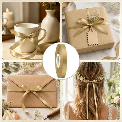 3/8In 30Yards Thin Gold Ribbon for Gift Flower Bouquet Graduation Christmas | - Image 4