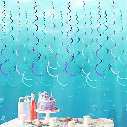 36 Pcs Mermaid Hanging Swirl Decorations Teal Purple Felt Swirl Streamer Spiral - Image 5