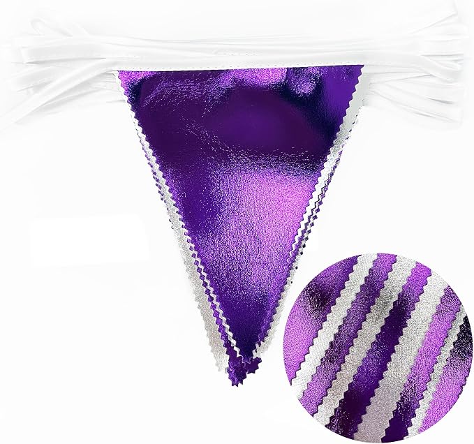 Purple and Silver Party Decorations Triangle Pennant Banner Flag Metallic - Image 3