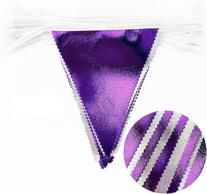Purple and Silver Party Decorations Triangle Pennant Banner Flag Metallic - Image 3