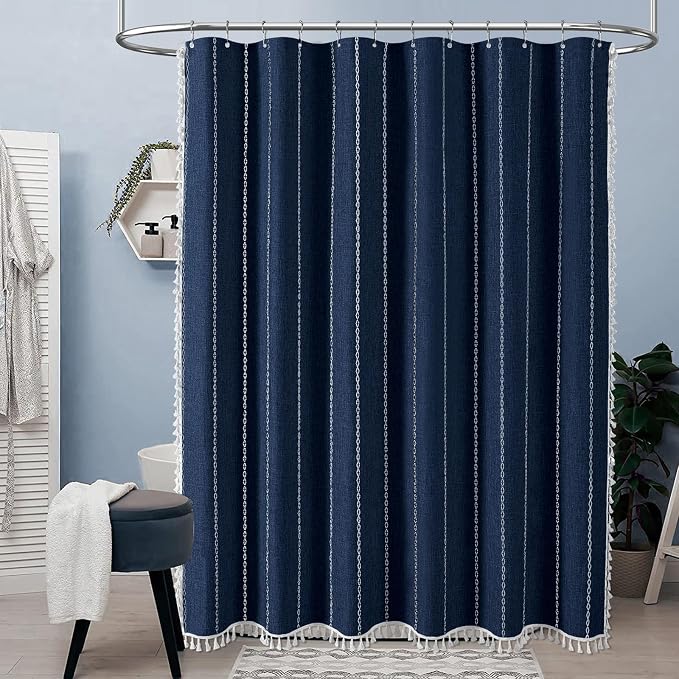 72x84 Long Boho Farmhouse Linen Heavy Duty Shower Curtain, 330GSM Linen Blend - Image 6
