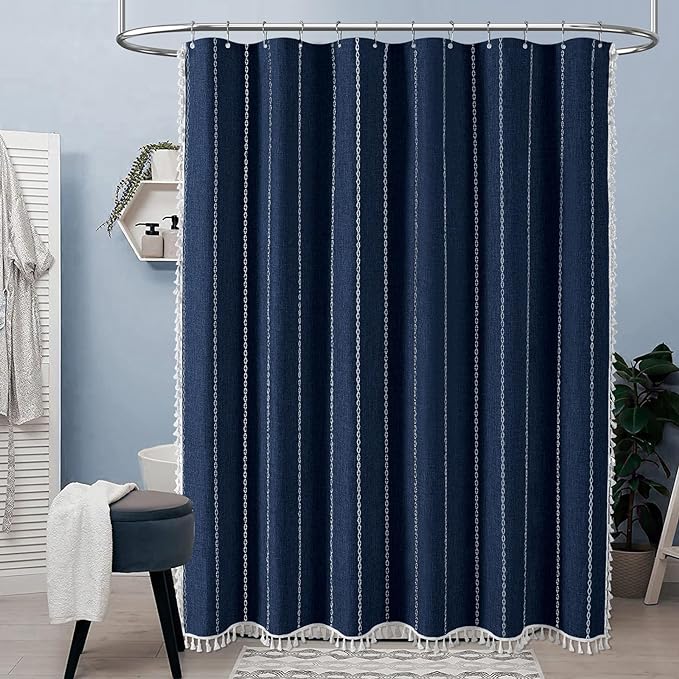 72x78 Long Boho Farmhouse Linen Heavy Duty Shower Curtain, 330GSM Linen Blend - Image 6