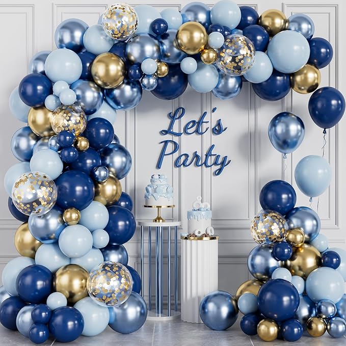 Navy Blue and Gold Balloons Garland Arch Kit, Party Decor | Navy Blue Metallic by Haolongfa
