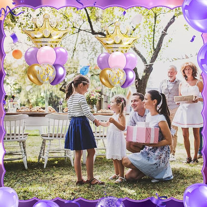 Seematn 2 Set Princess Balloon Stand Kits Purple Gold Crown Balloons Sticks - Image 6