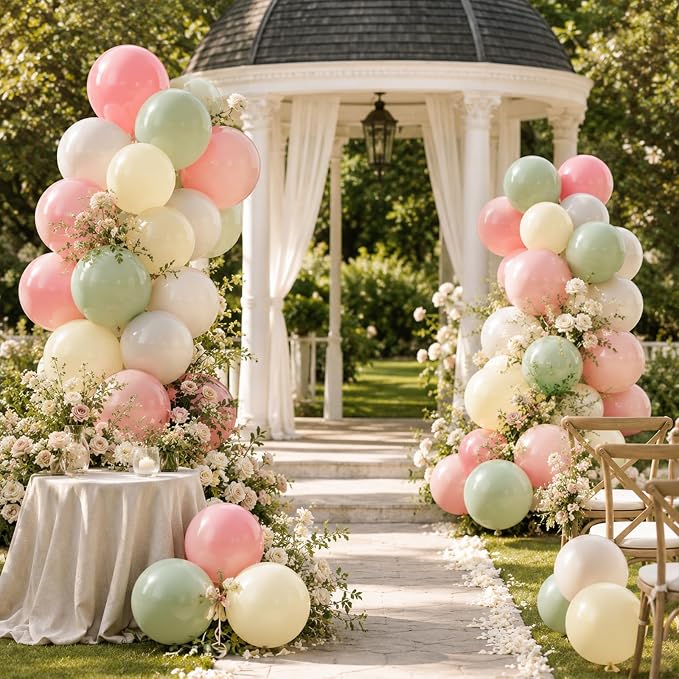 Dusty Pink Green Yellow Balloons, 12inch 50pcs Pink Sage Green Pastel Light - Image 6